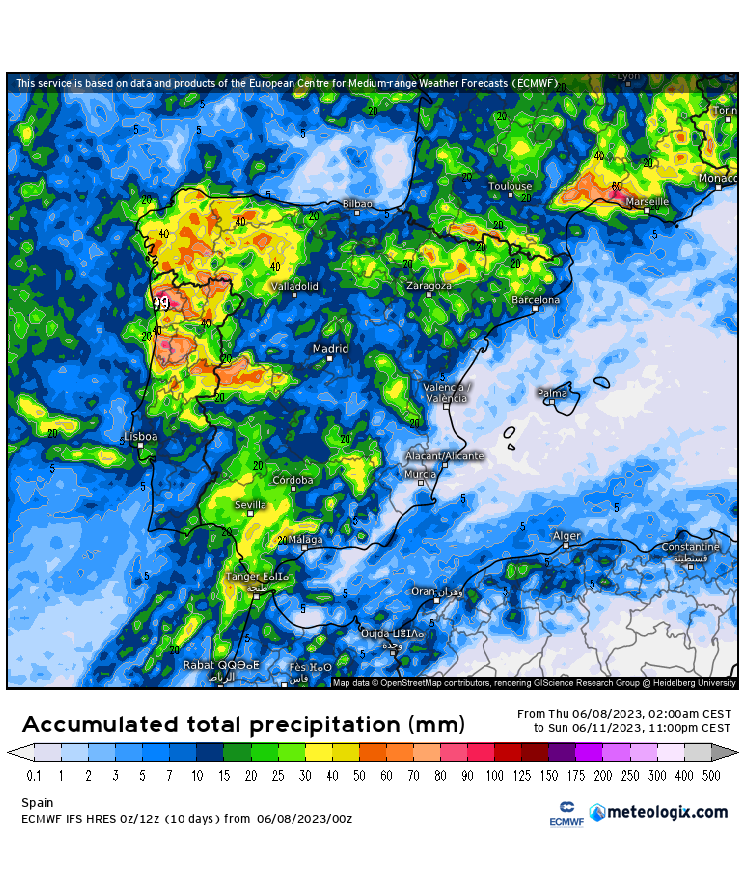 Precipitación prevista hasta el domingo