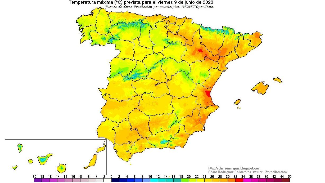 Temperaturas máximas para el viernes 9
