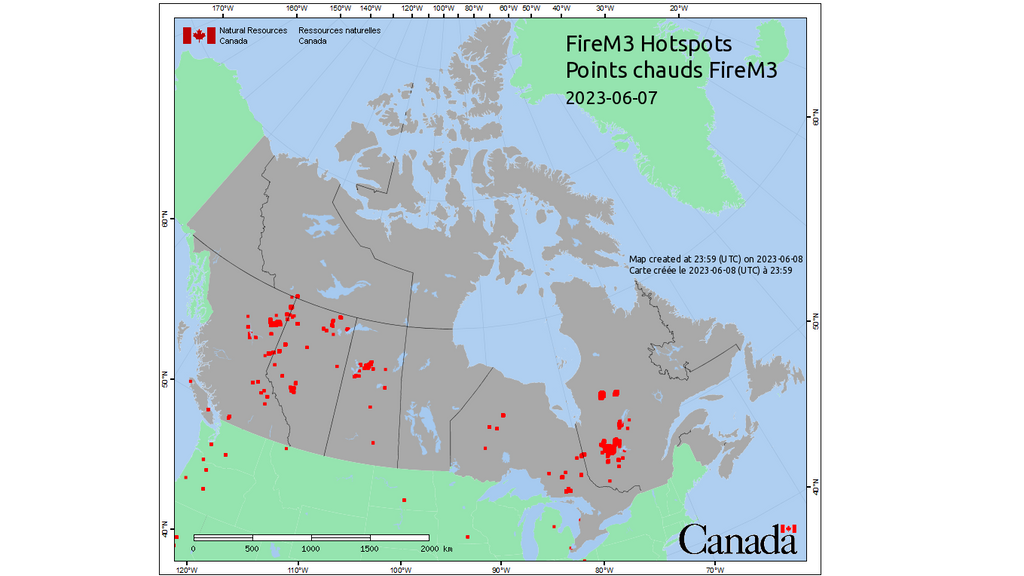 Mapa de incendios activos en Canadá