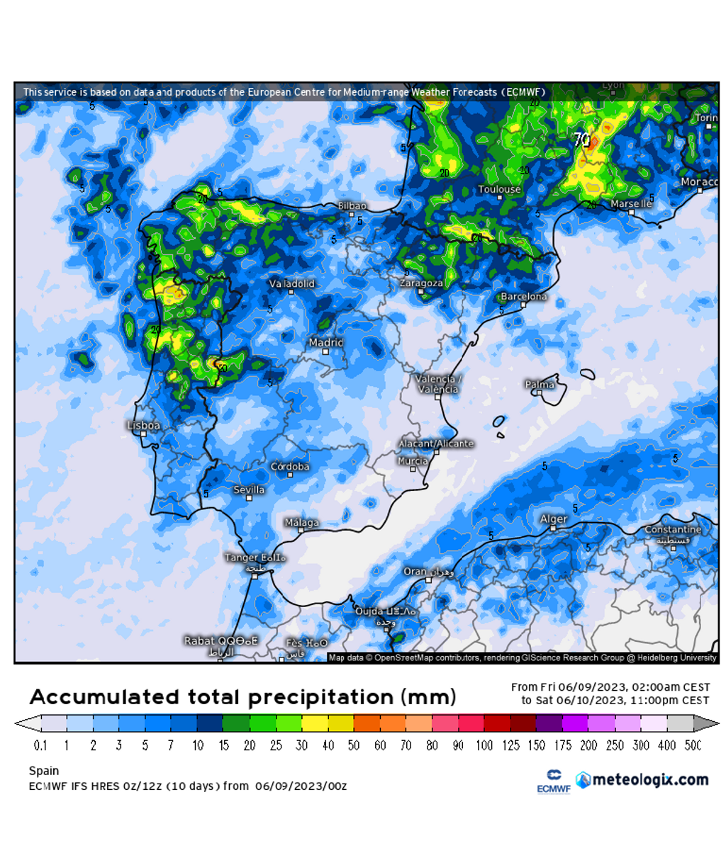 Precipitación prevista hasta el sábado