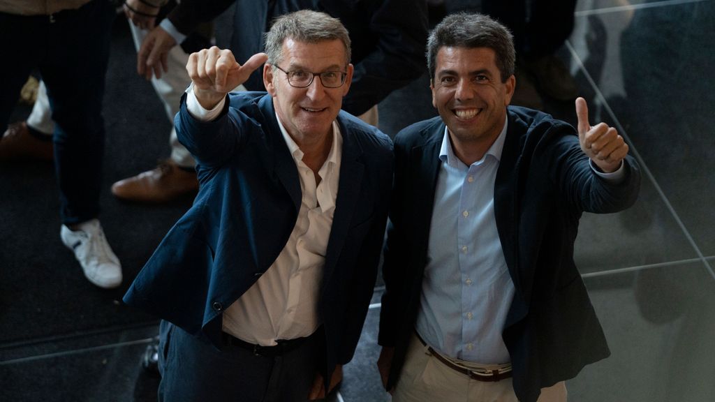 Feijóo junto a su candidato a la Generalitat de Valencia, Carlos Mazón, la semana pasada