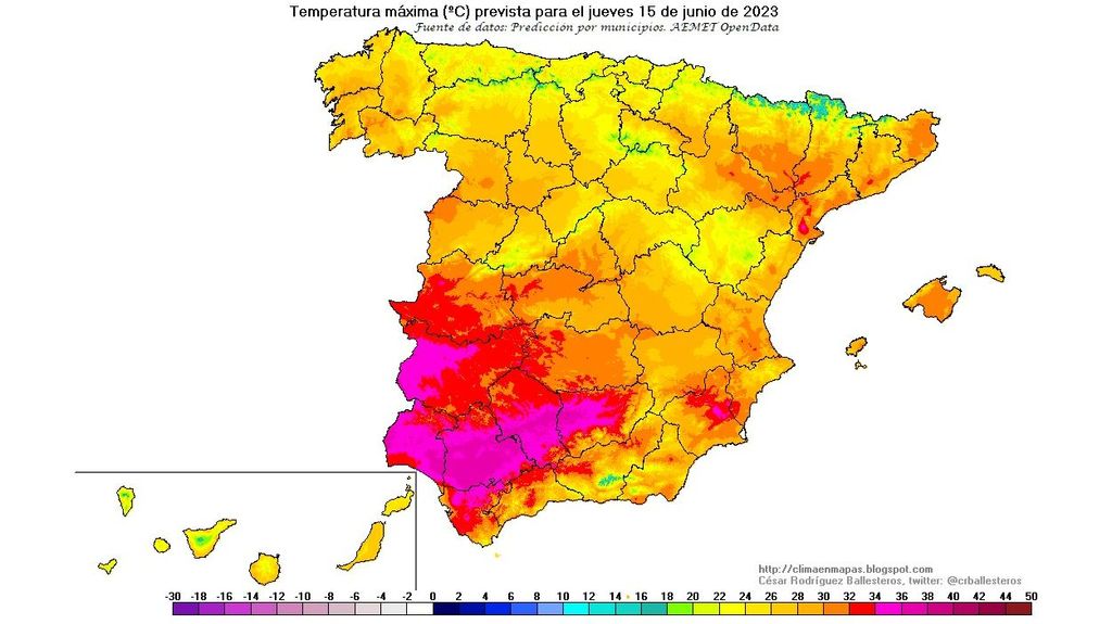 Temperaturas máximas previstas para el jueves 15