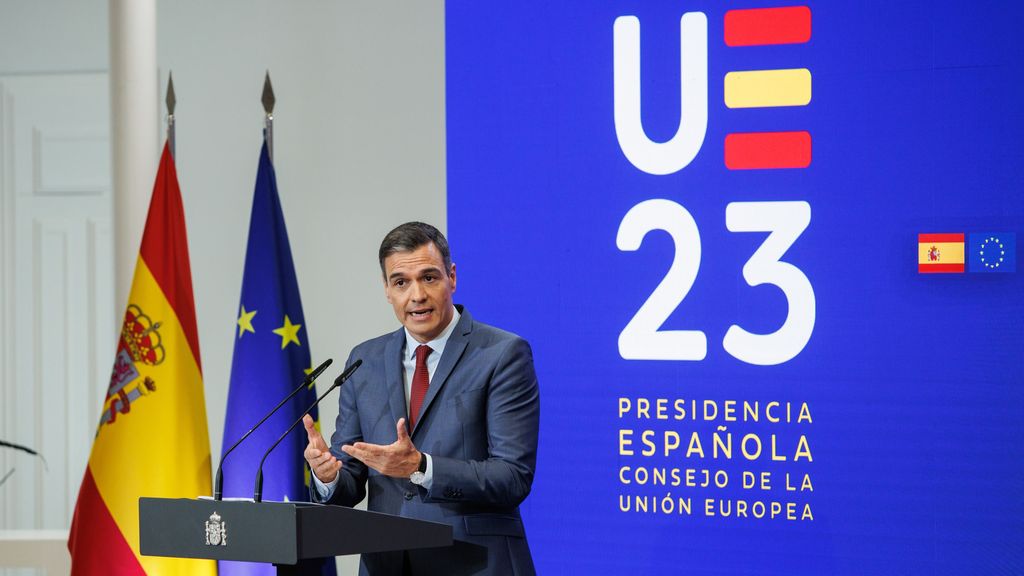 El presidente del Gobierno, Pedro Sánchez, durante la presentación de los retos de la Presidencia española del Consejo de la UE