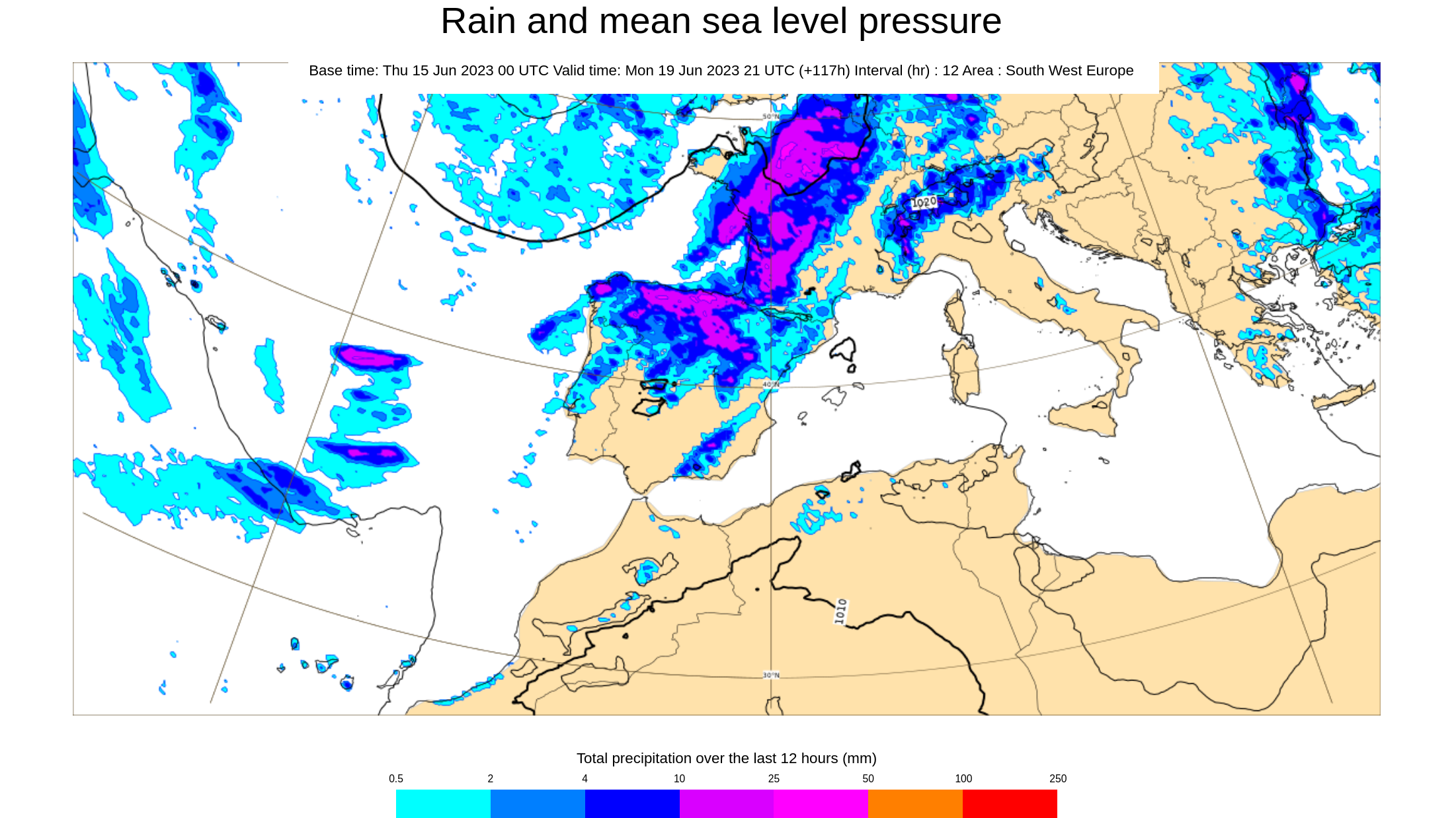 Precipitación prevista a últimas horas del lunes 19