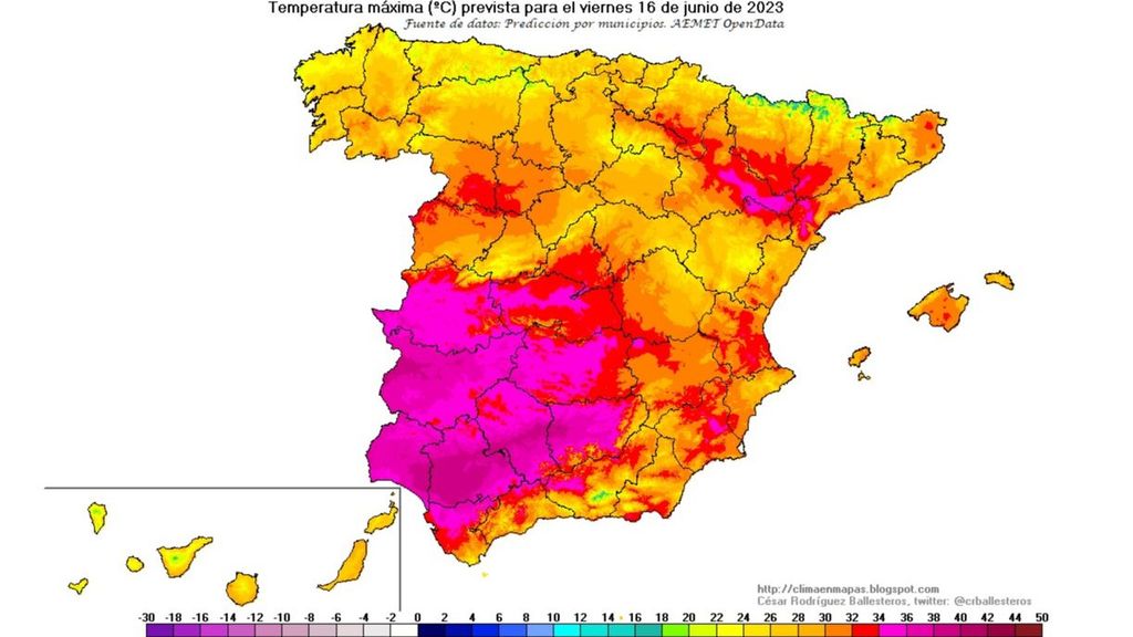 Temperaturas máximas previstas para el viernes 16