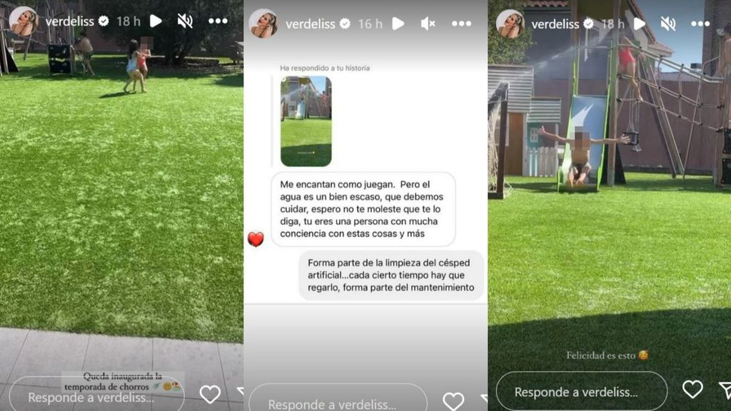 Lo hijos de Verdeliss han aprovechado el sistema de regadío del jardín para jugar y refrescarse