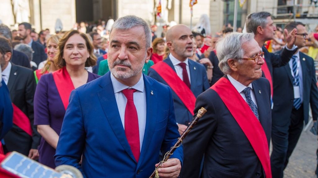 Jaume Collboni, junto a Xavier Trias, Ada Colau i Daniel Sirera, tras ser investido alcalde de Barcelona