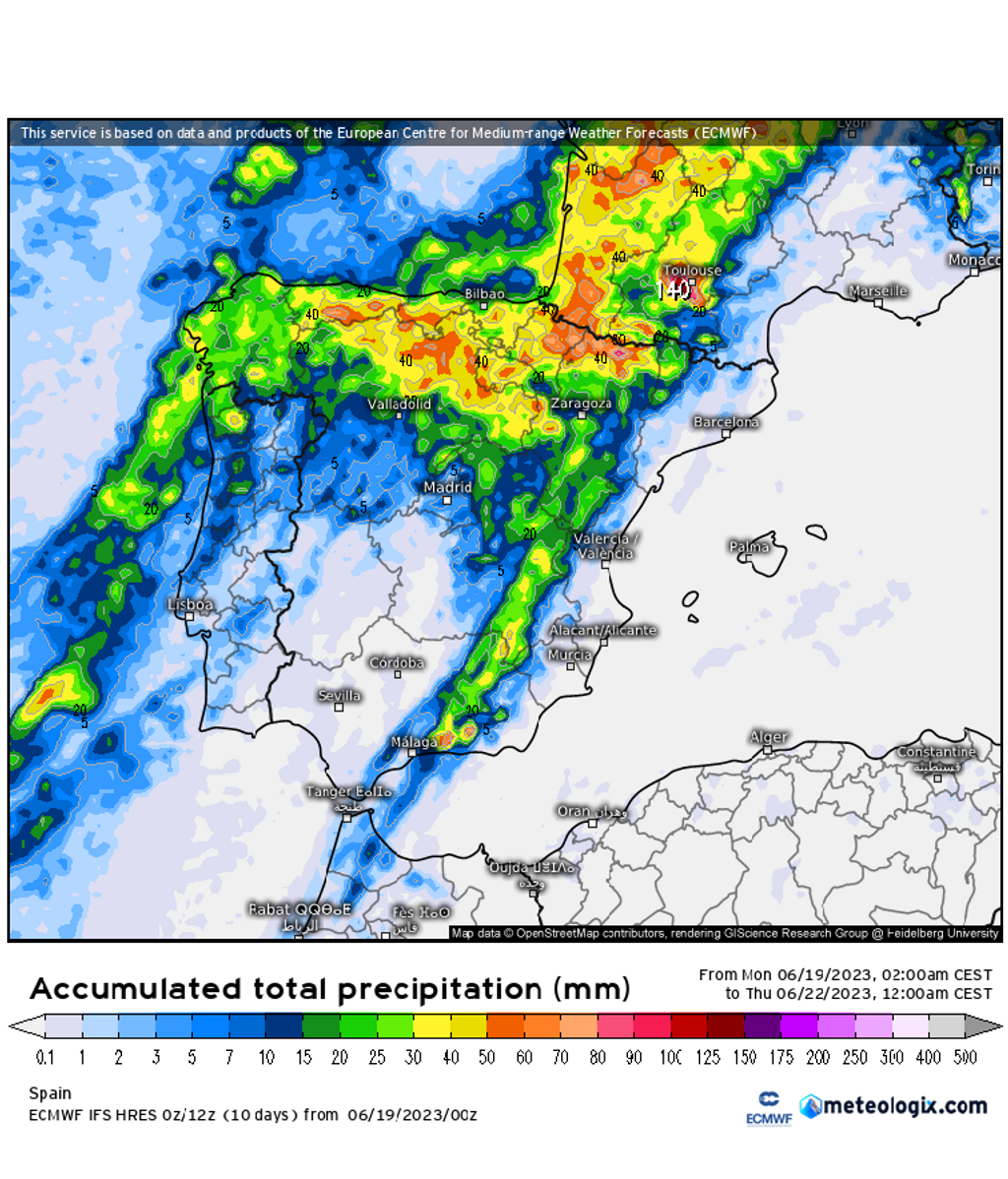 Precipitación prevista hasta el jueves