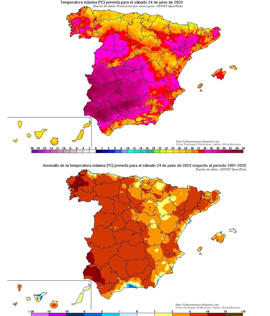 Temperaturas máximas y mínimas previstas para el sábado 24