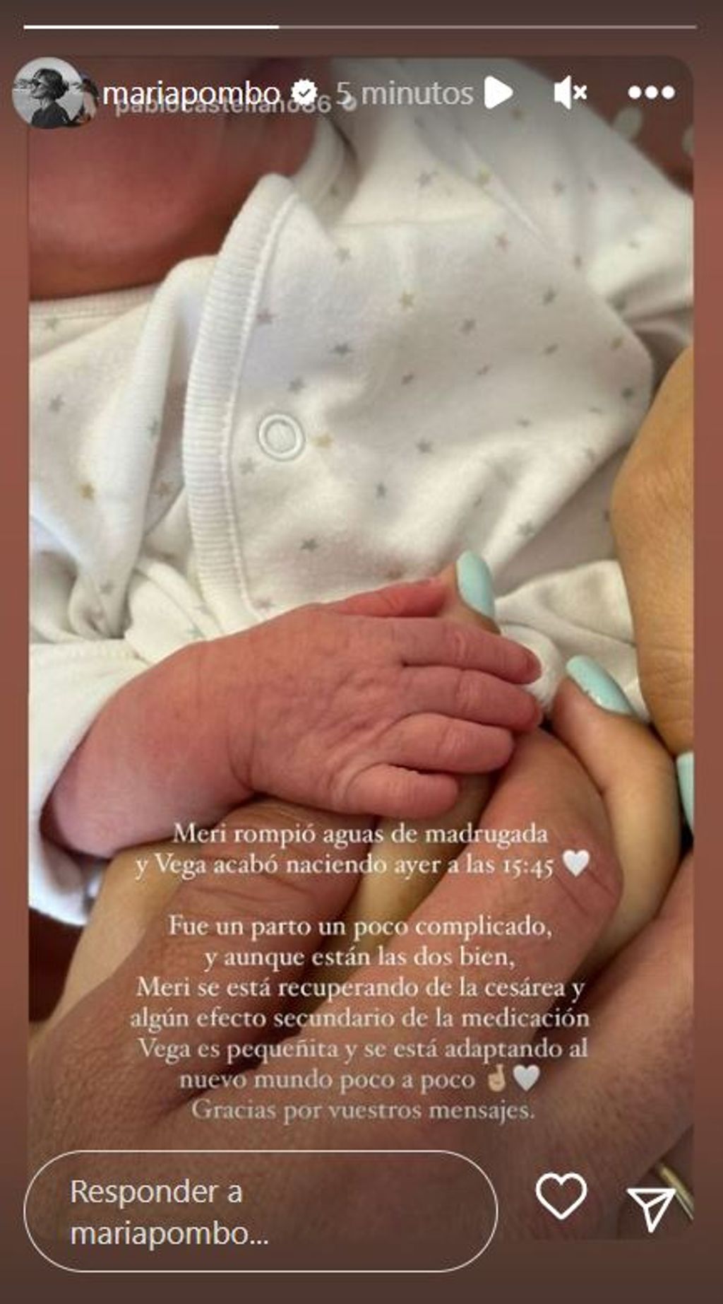 María Pombo y Pablo Castellano dan la bienvenida a Vega, su segunda hija