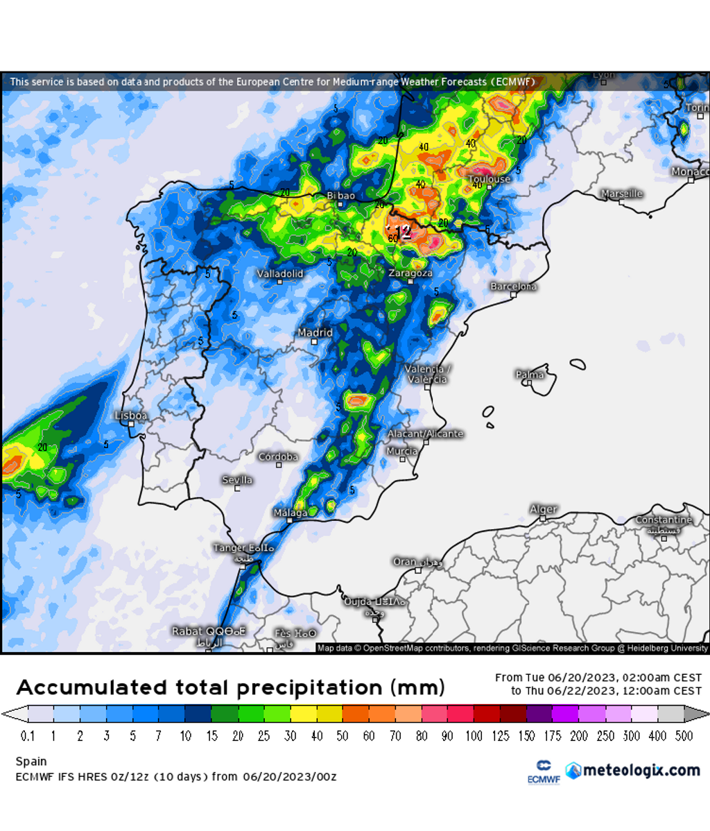 Precipitación prevista hasta el jueves