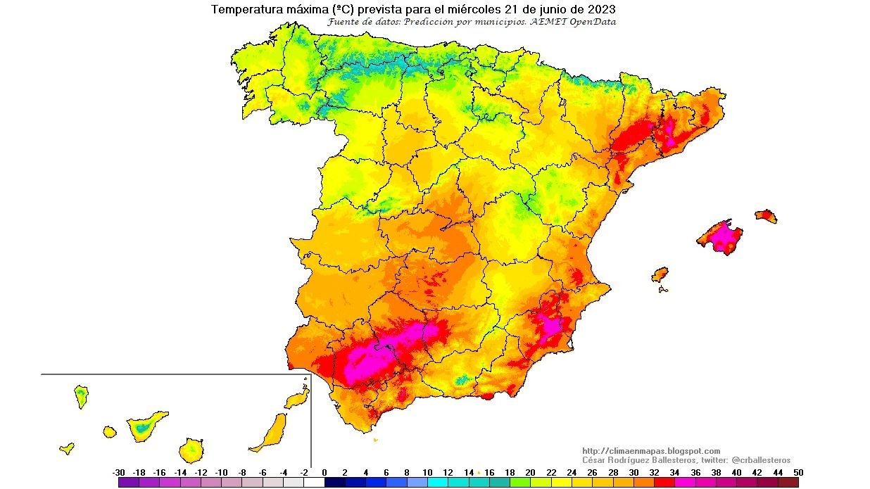 Temperaturas máximas previstas para el miércoles 21