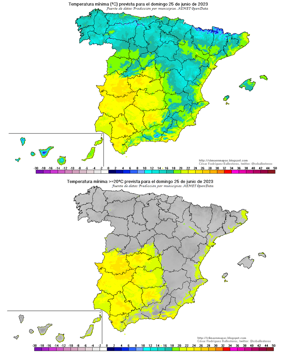 Temperaturas mínimas previstas para el domingo 25