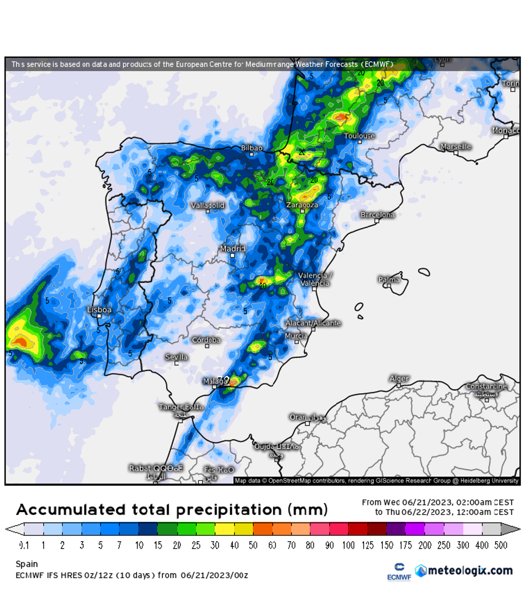 Precipitación prevista hasta el jueves 22