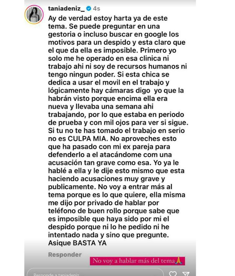 Tania Déniz estalla tras relacionarla con el despido de la chica que hablaba con Albert Barranco