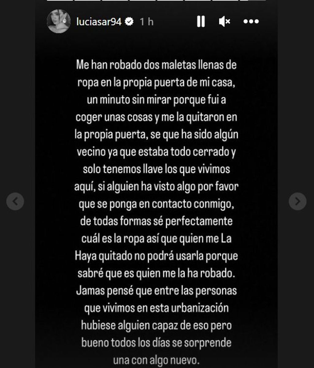 El escrito de Lucía en sus historias de Instagram