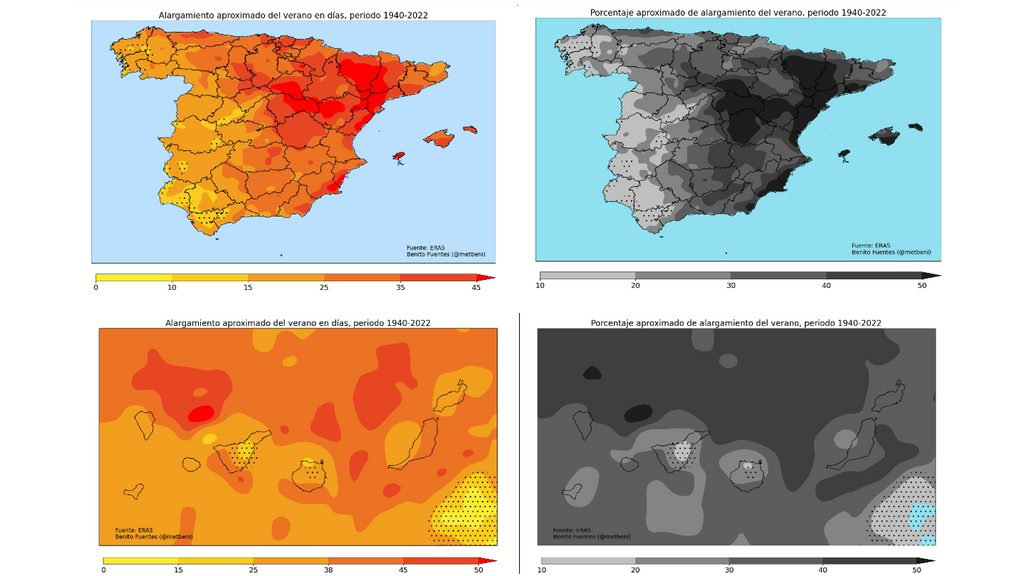 Alargameinto del verano, en mapas