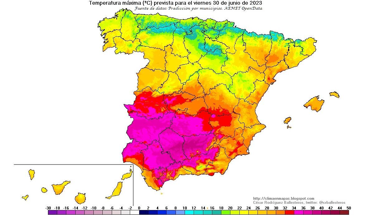 Temperaturas máximas previstas para el viernes 30