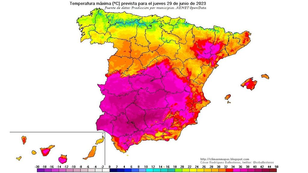 Temperaturas máximas jueves 29