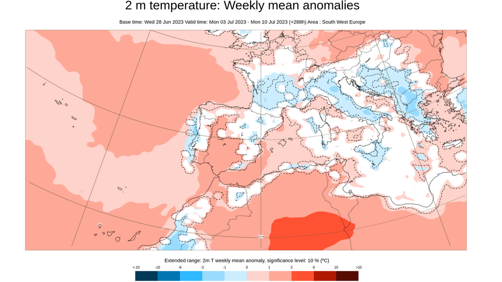 Anomalía de la temperatura prevista para la semana que viene