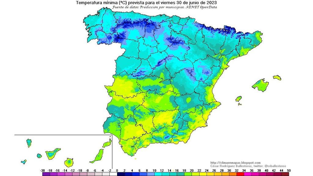 Temperaturas mínimas previstas para el viernes 30