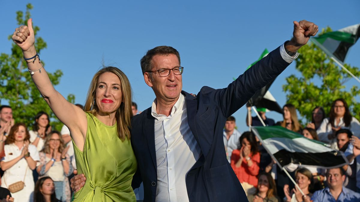 Feijóo junto a la candidata del PP en Extremadura, María Guardiola