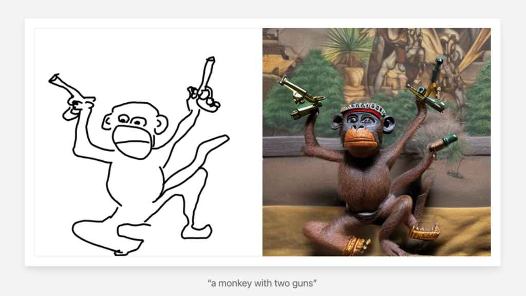 'Un mono con dos pistolas' generado en Scribble Diffusion