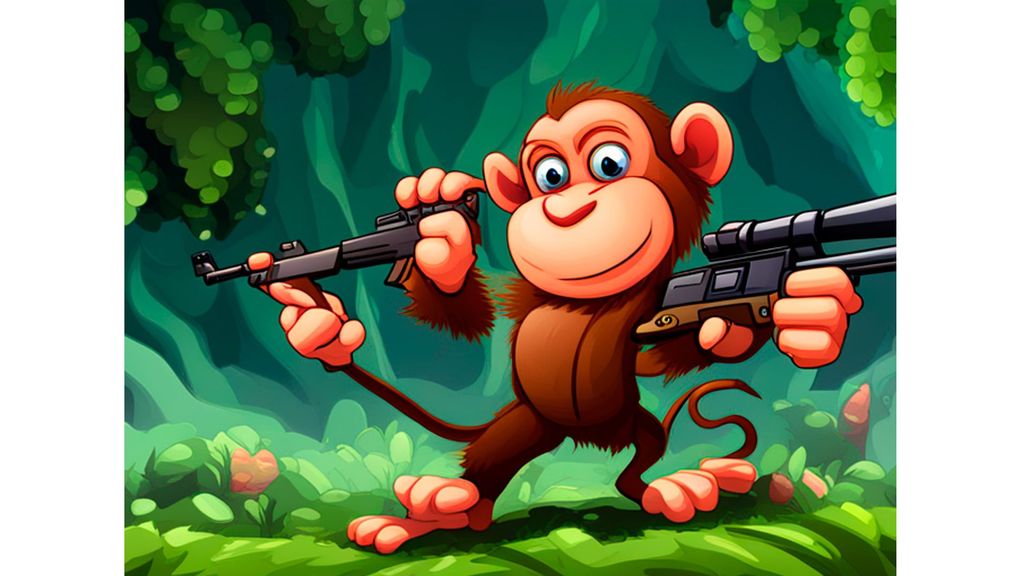 'Un mono con dos pistolas' generado por Dream Studio