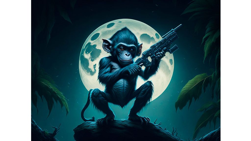 'Un mono con dos pistolas' generado por Leonardo AI