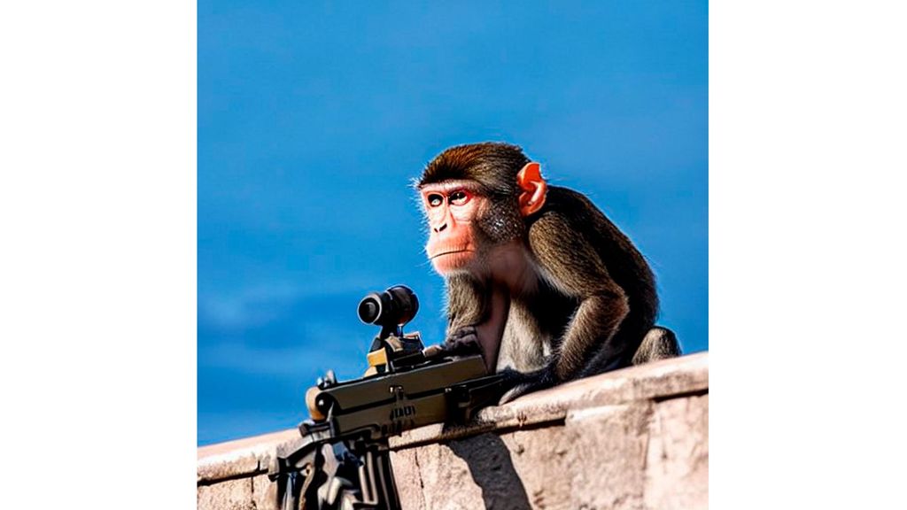 'Un mono con dos pistolas' generado por Stable Diffusion