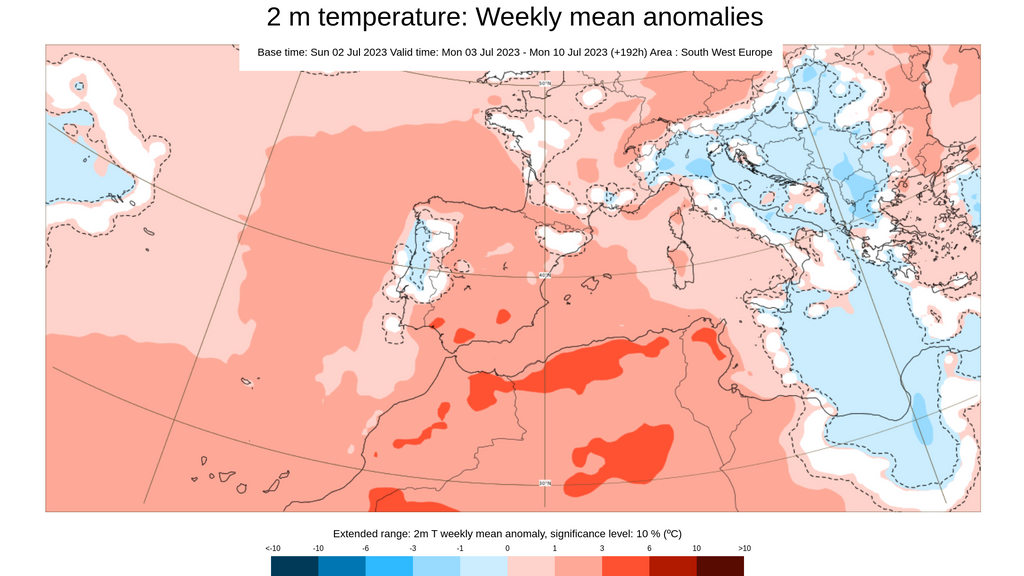 Anomalía de la temperatura prevista para esta semana