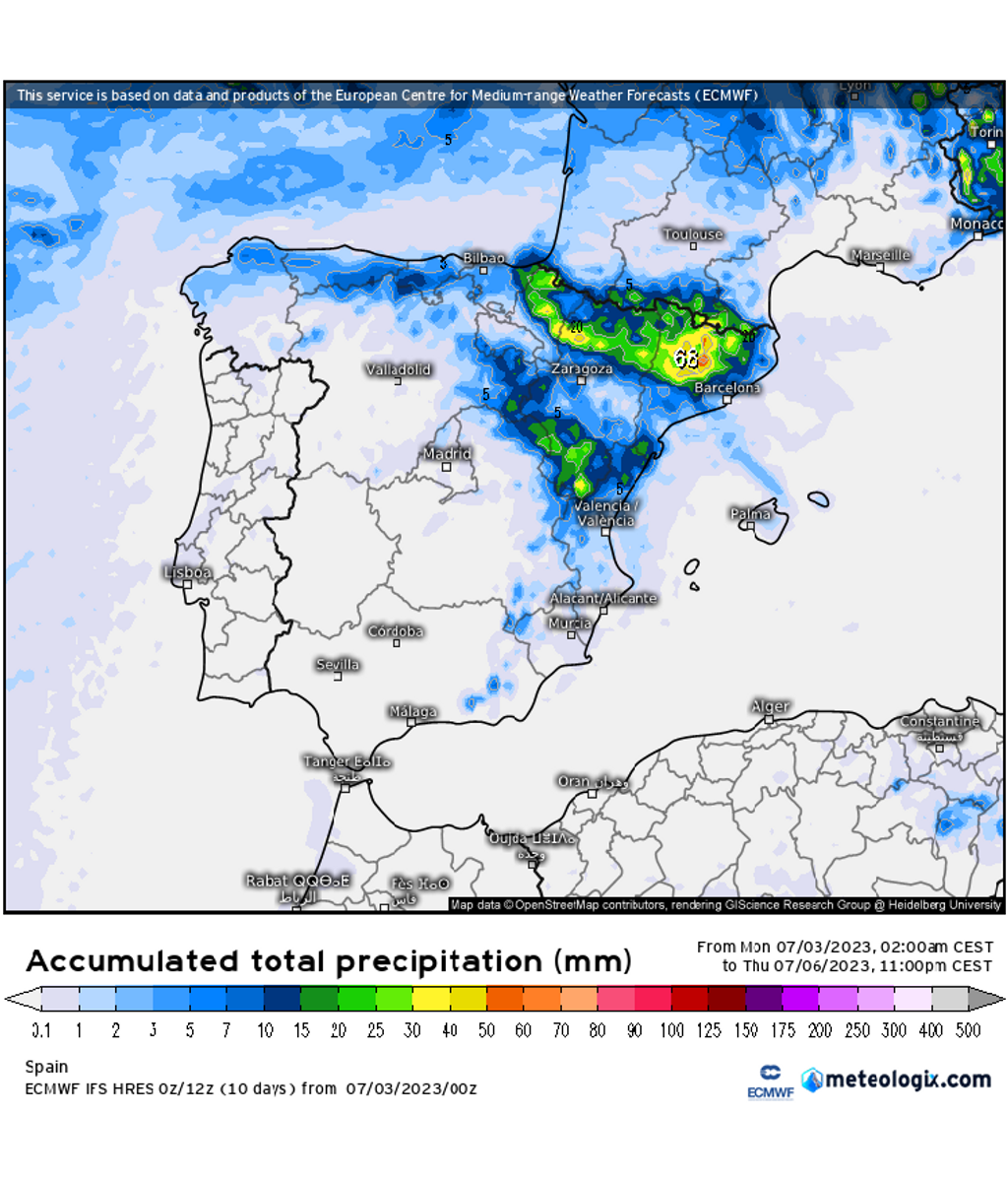 Precipitación prevista hasta el jueves