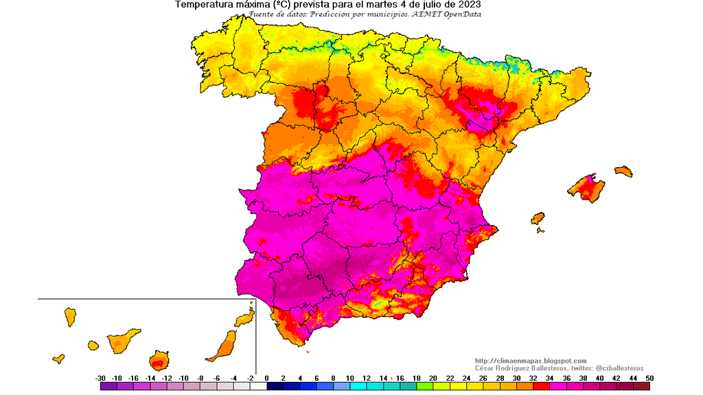 Temperaturas máximas previstas para el martes 4