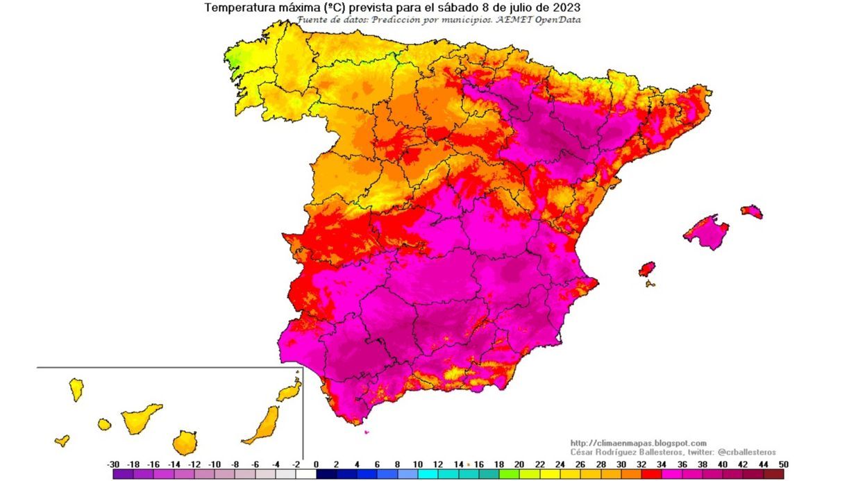 Temperaturas máximas previstas para el sábado 8