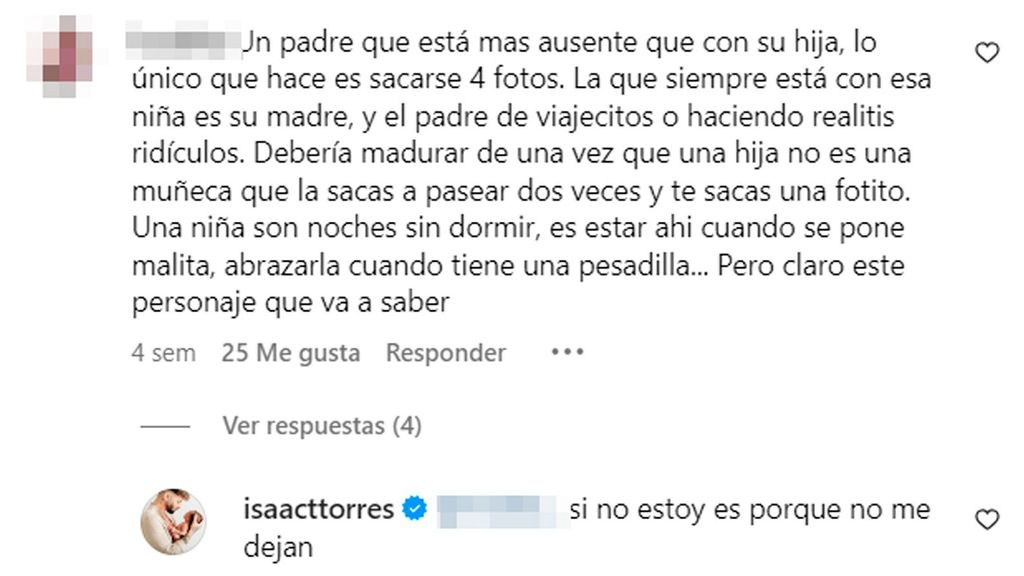 Isaac Torresexplica por qué no se implica más con su hija