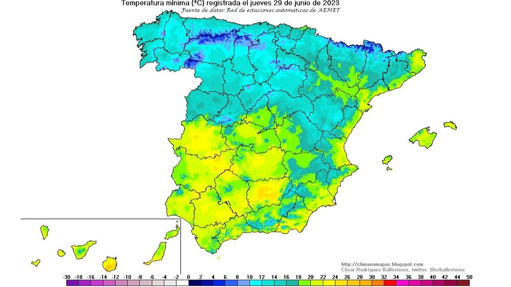 Temperatura mínima registrada el 29 de junio 2023