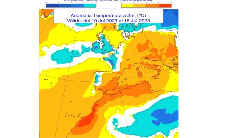 Anomalía de la temperatura prevista para la próxima semana