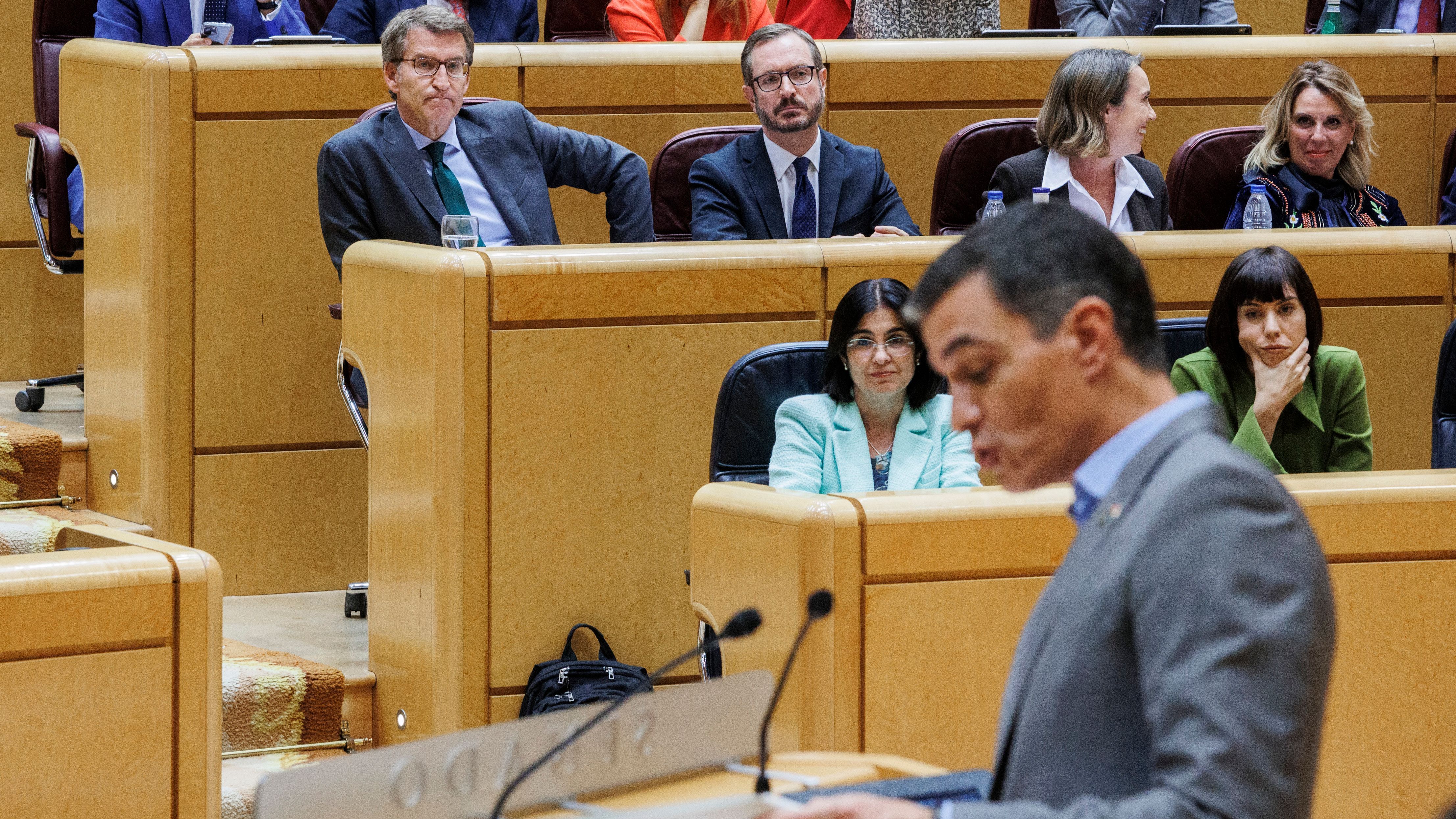 Sánchez y Feijóo, durante un debate en el Senado