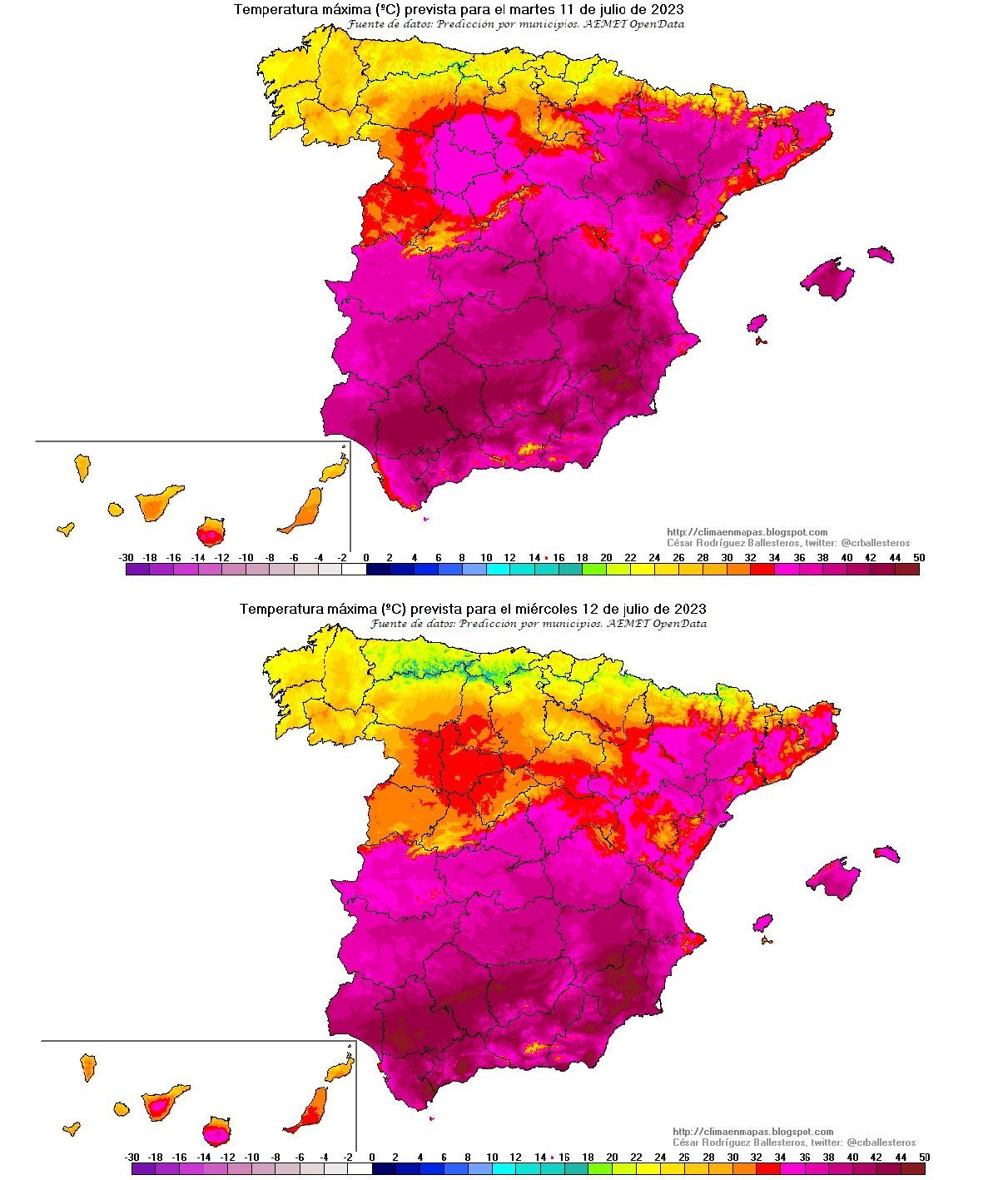 Temperaturas máximas previstas para el martes y miércoles