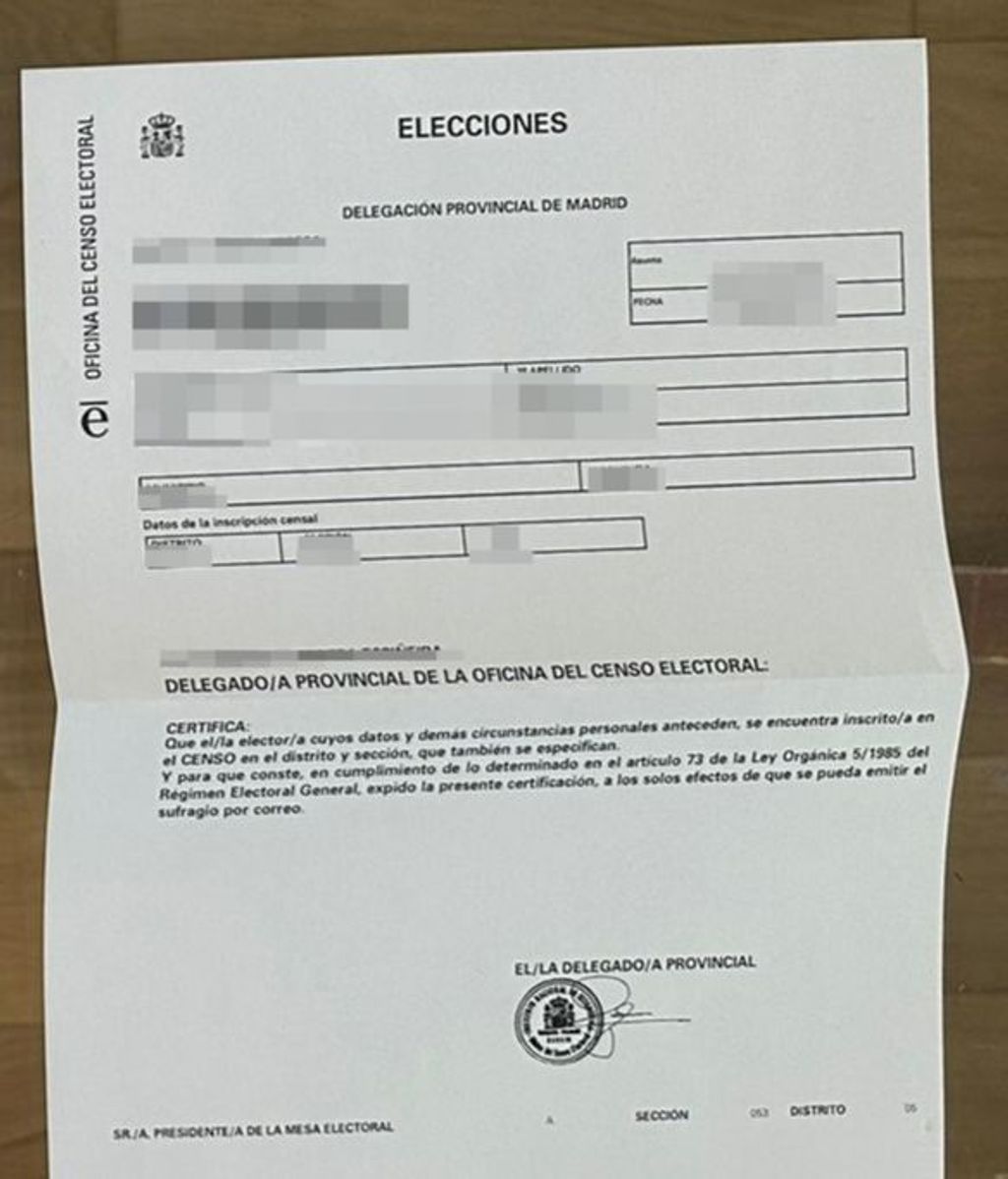 El certificado de inscripción en el censo.