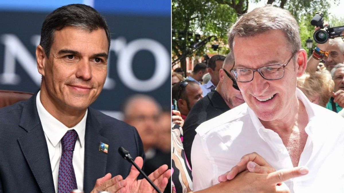 El presidente del Gobierno, Pedro Sánchez, y el líder del PP, Alberto Núñez Feijóo, este martes en Lituania y Ciudad Real