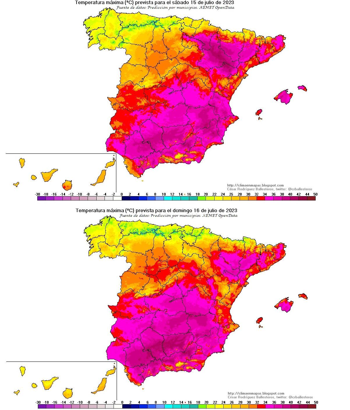 Temperaturas máximas previstas para el fin de semana