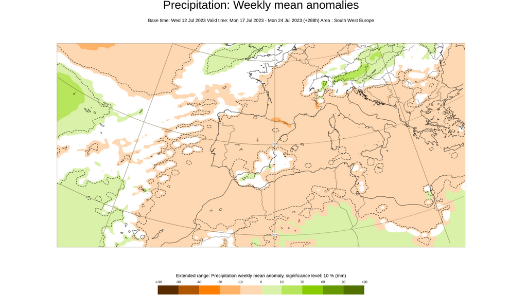 Anomalía de la precipitación prevista para la semana del 17 al 24 de julio