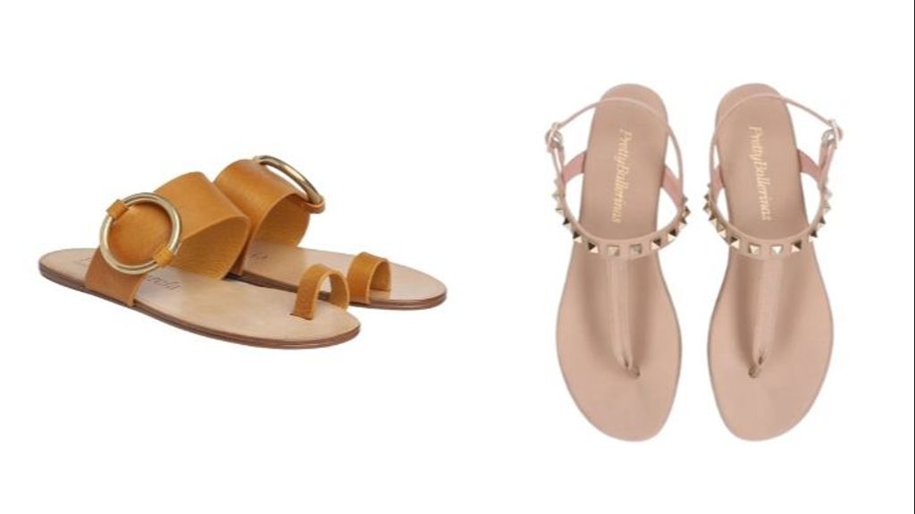 A la izquierda, sandalias de estilo vintage de Pedro García (295€). Sandalias con tachuelas, modelo Judy, de Pretty Ballerinas (84,50€).