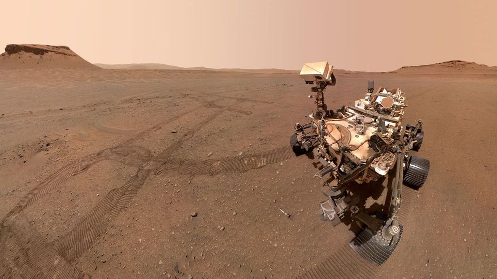 El rover Perseverance Mars de la NASA en un área del cráter Jezero apodada "Three Forks"