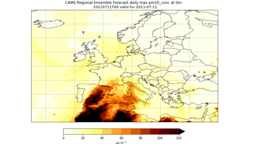 Gran transporte de polvo del Sahara hacia el sur de Europa