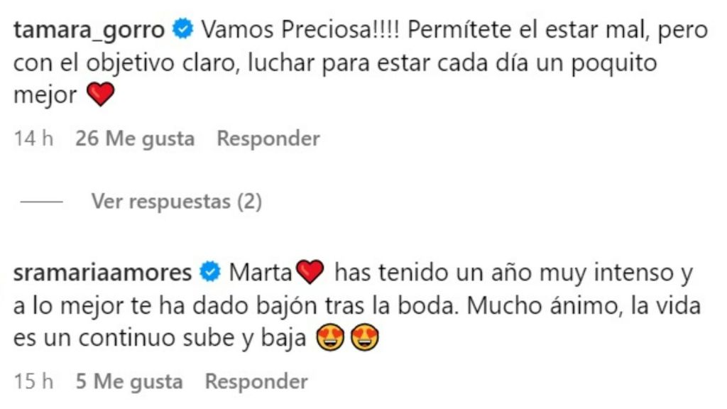 Los mensajes de Tamara Gorro y María Amores a Marta López Álamo