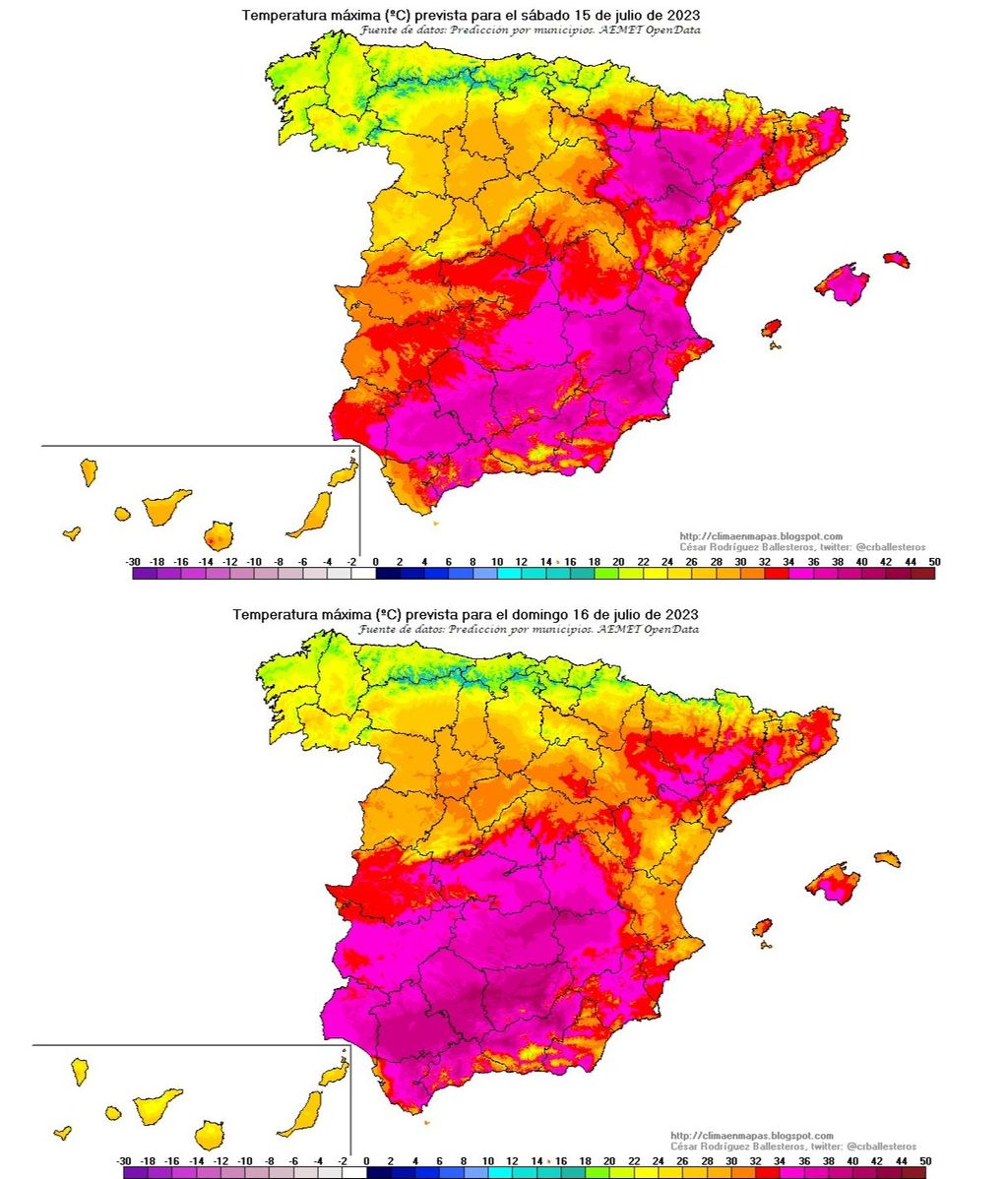 Temperaturas máximas previstas para el sábado y domingo