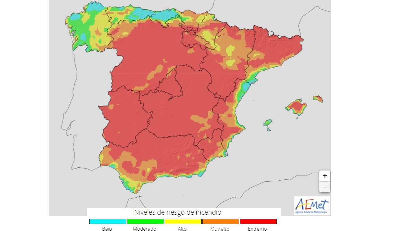 Nivel de riesgo de incendio previsto para el martes 18