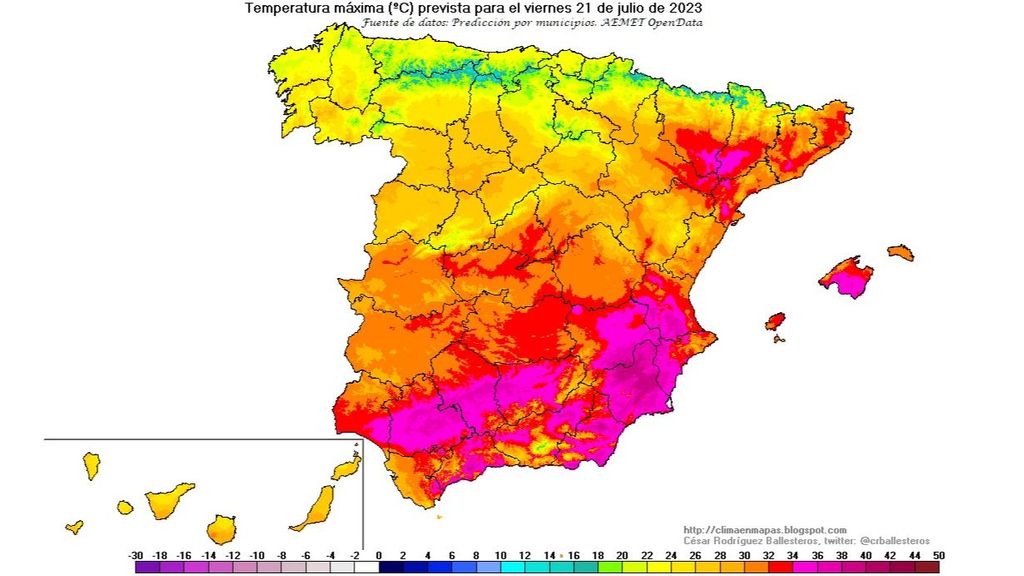 Temperaturas máximas previstas para el viernes 21